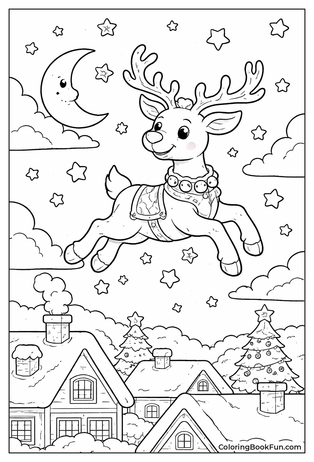 Flying Reindeer Silhouette at Night