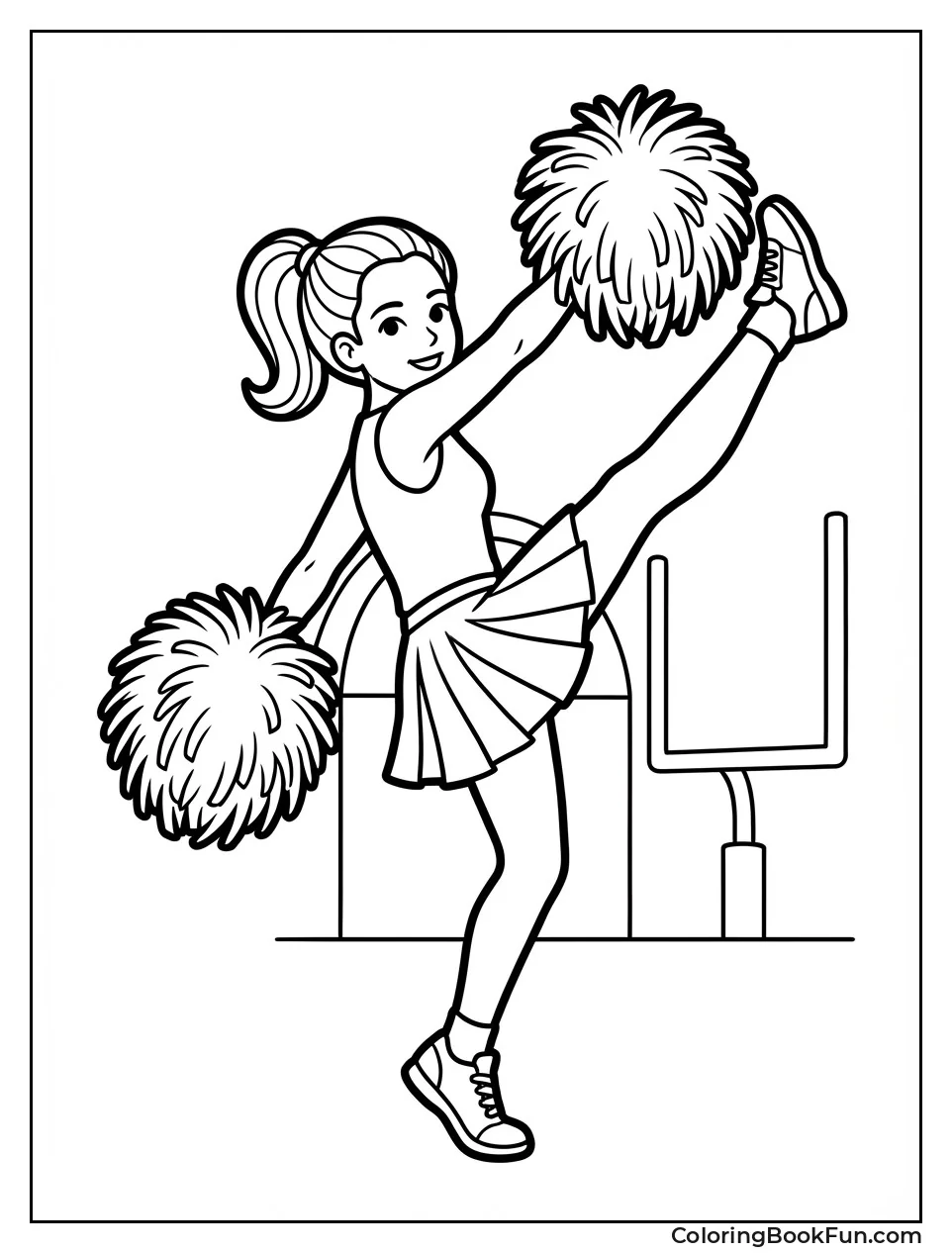 Cheerleader Kicks High with Pom-Poms
