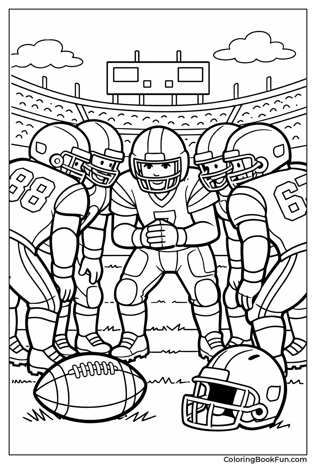 Team Huddles on Football Field