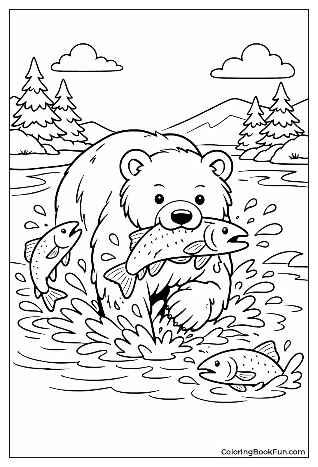Bear Catching Salmon in River