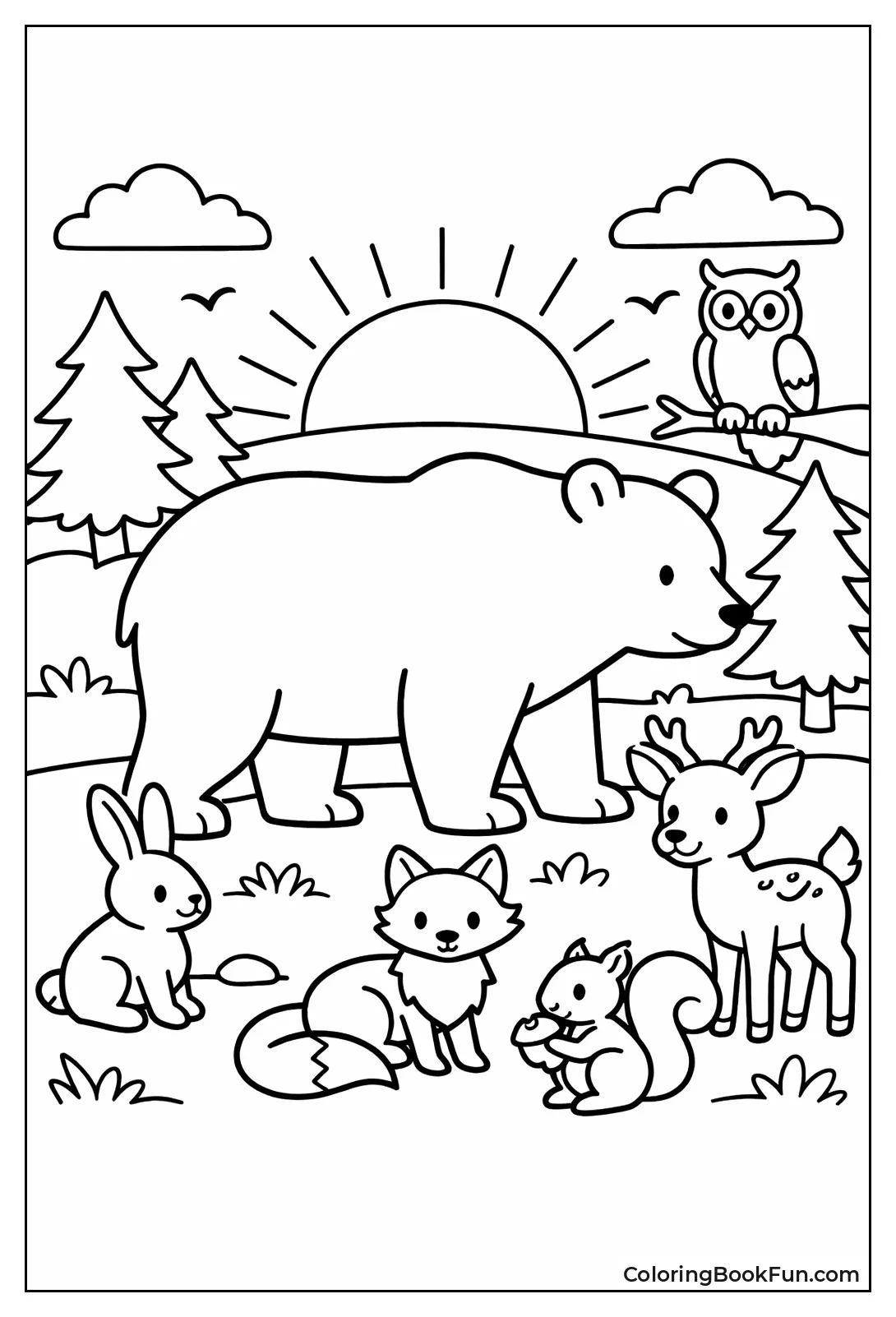 Bear Silhouette at Sunset Trees