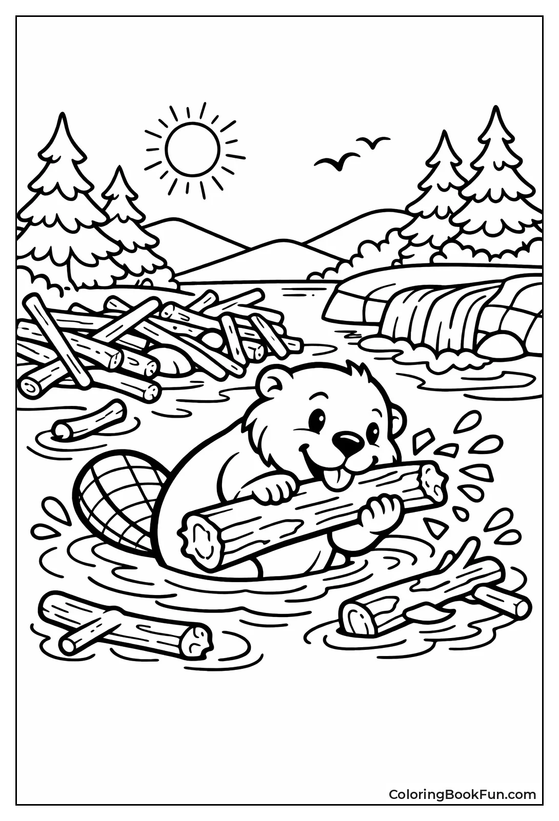 Beaver Building Dam with Logs