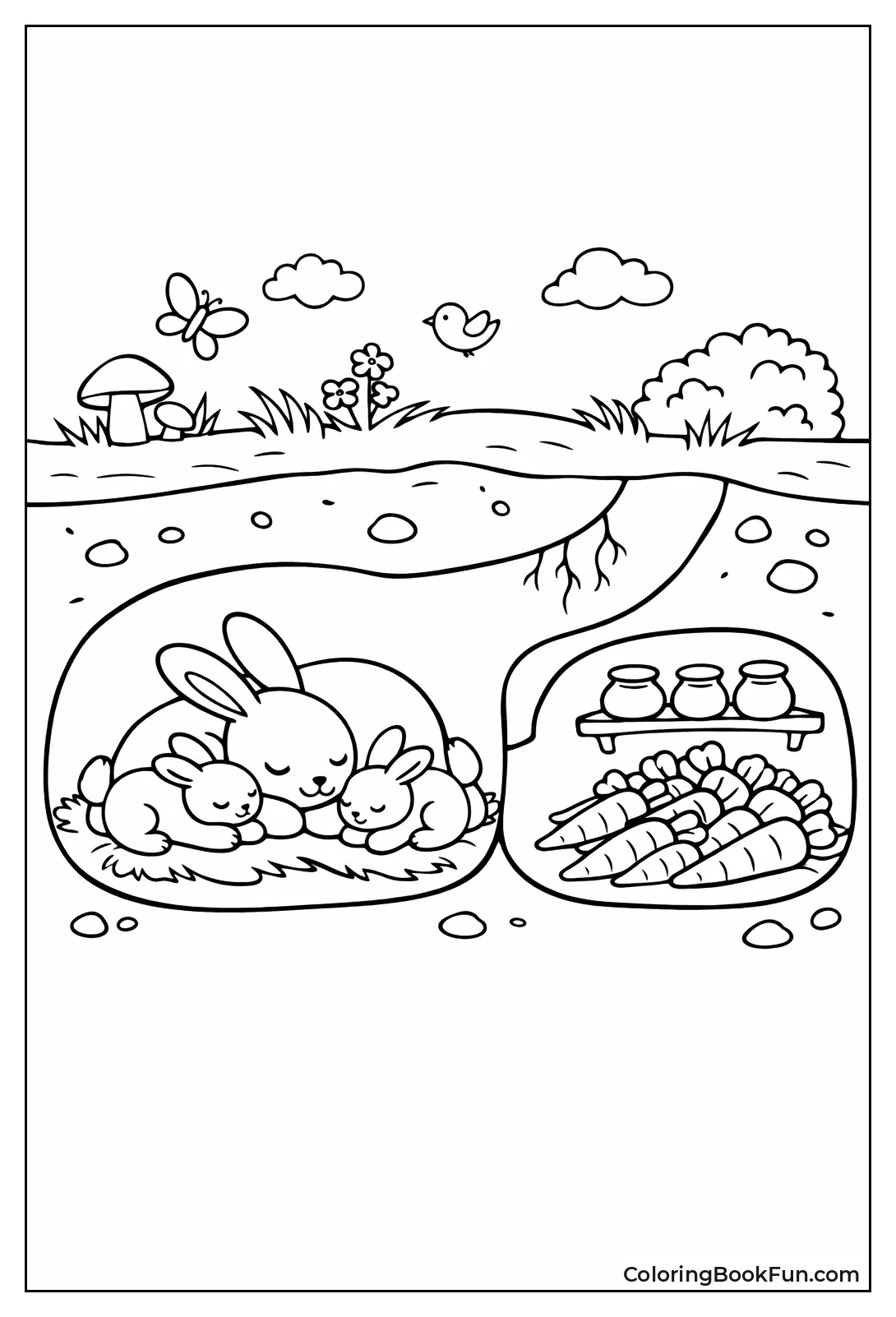 Bunny Family in Underground Burrow