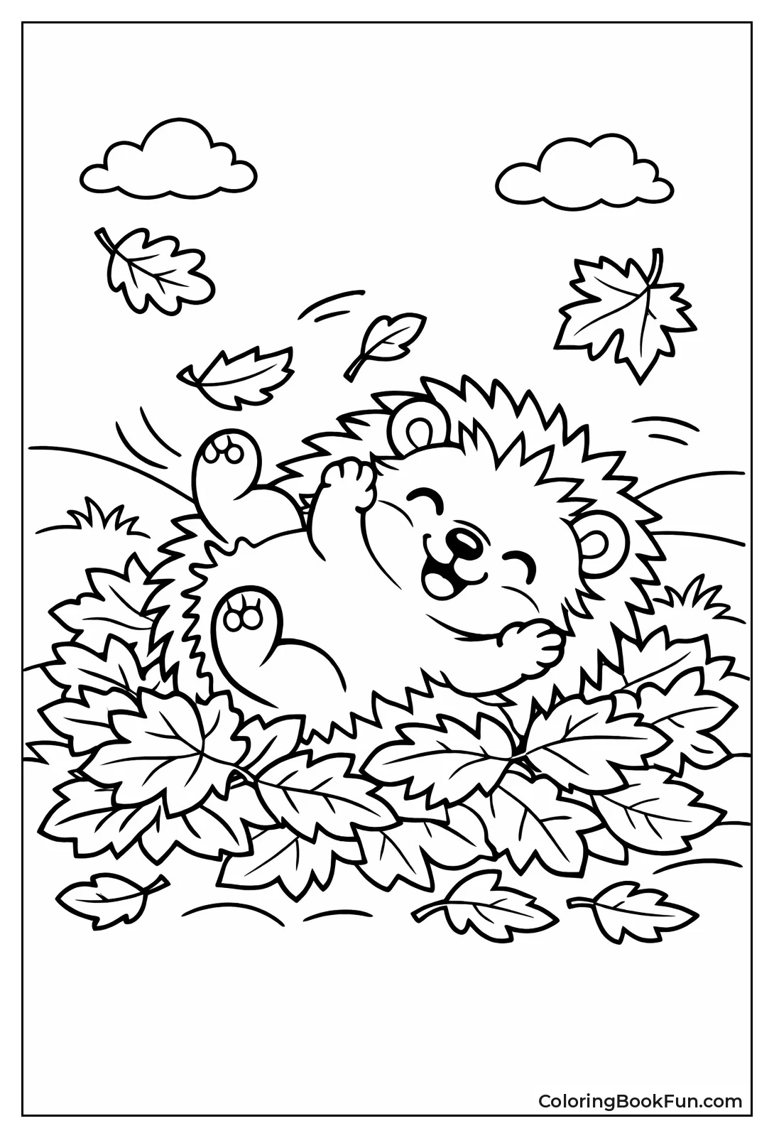 Hedgehog Rolling in Autumn Leaves