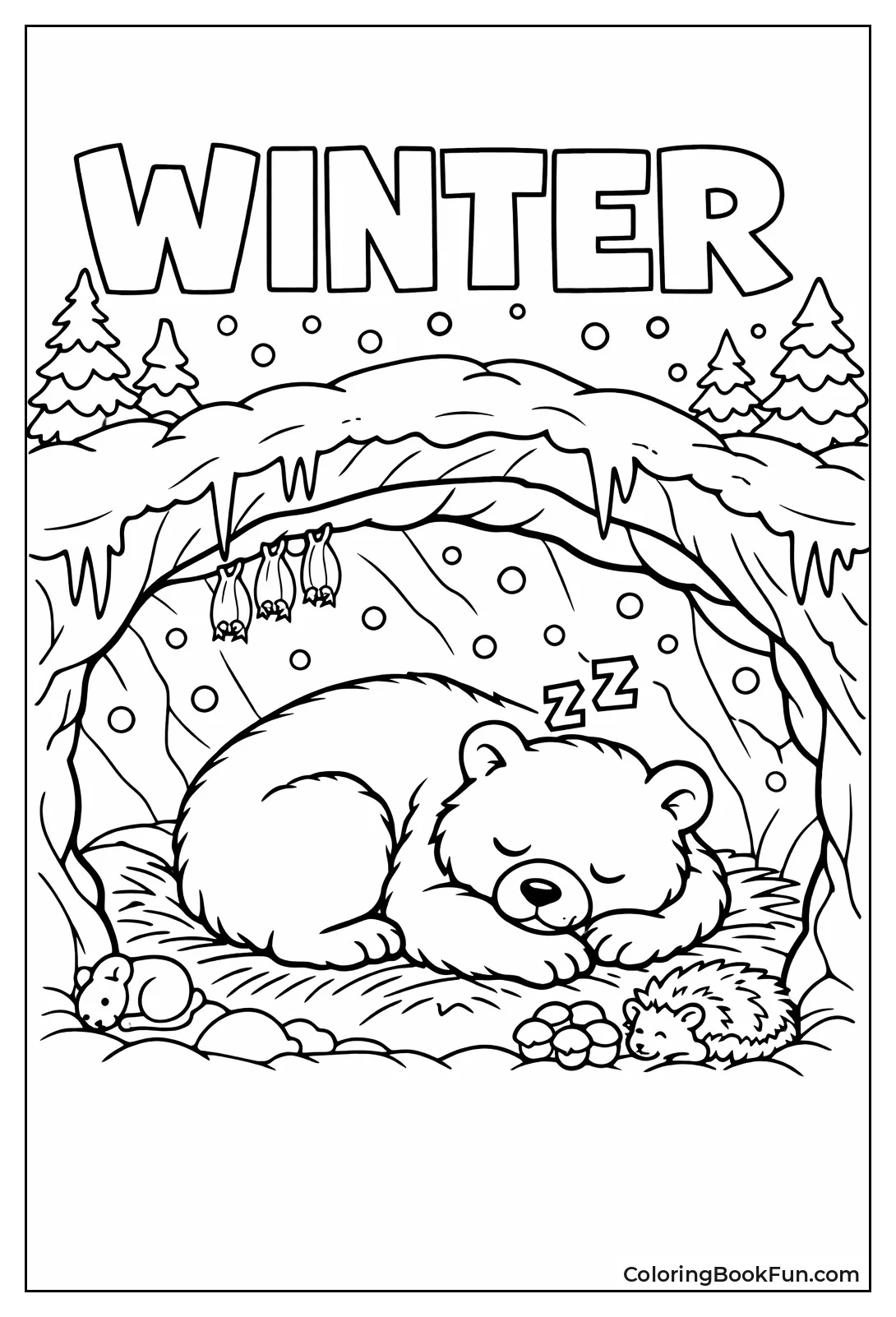 Bear Hibernating in Snowy Cave