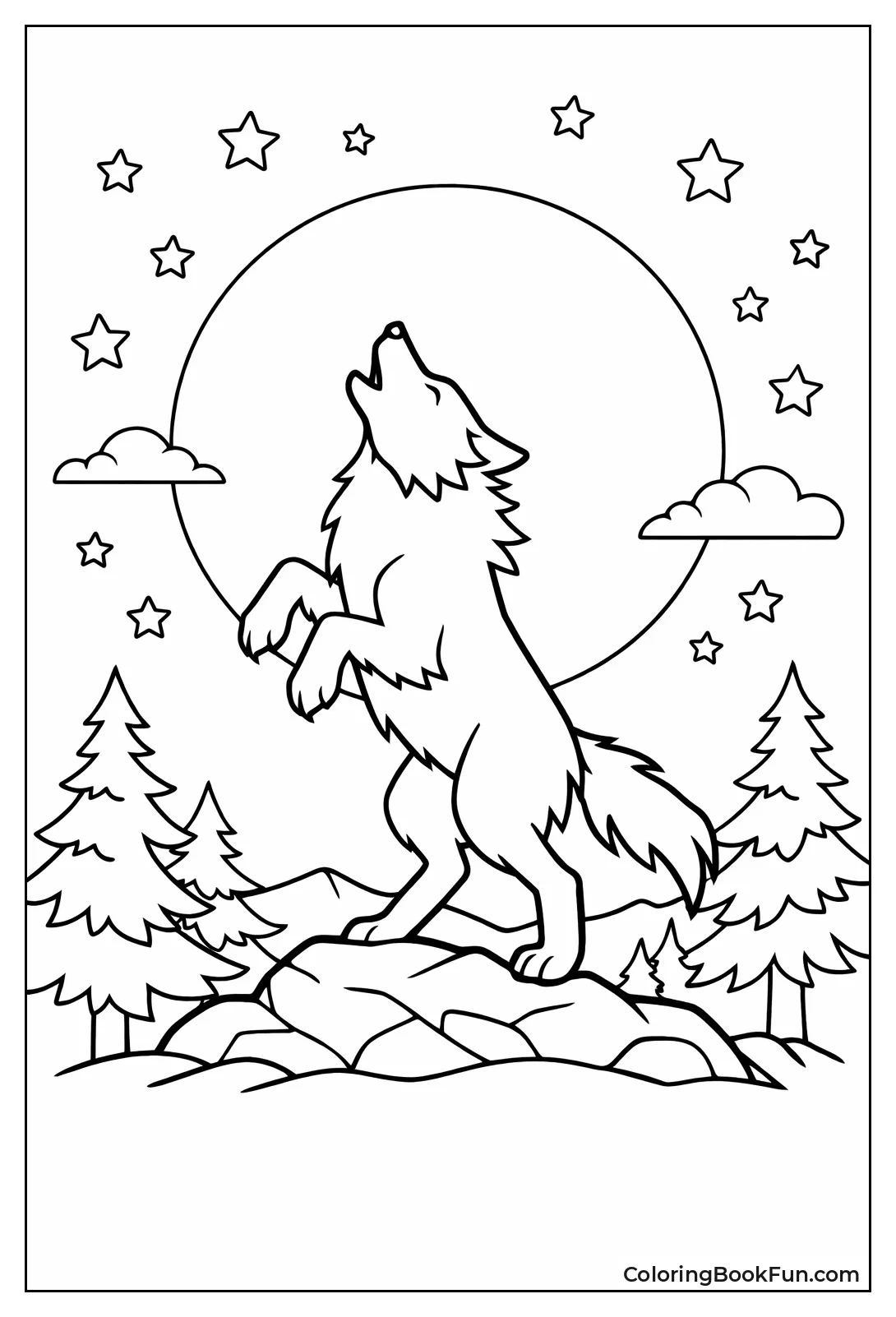 Wolf Howling at Full Moon