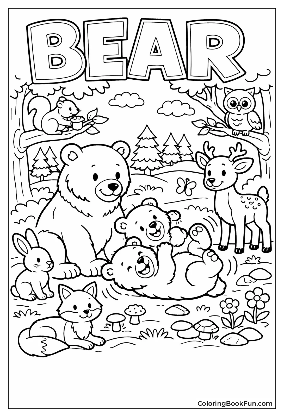 Mama Bear with Playful Cubs