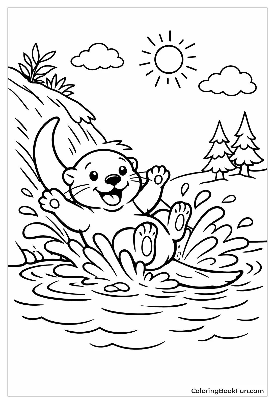 Otter Sliding down Riverbank