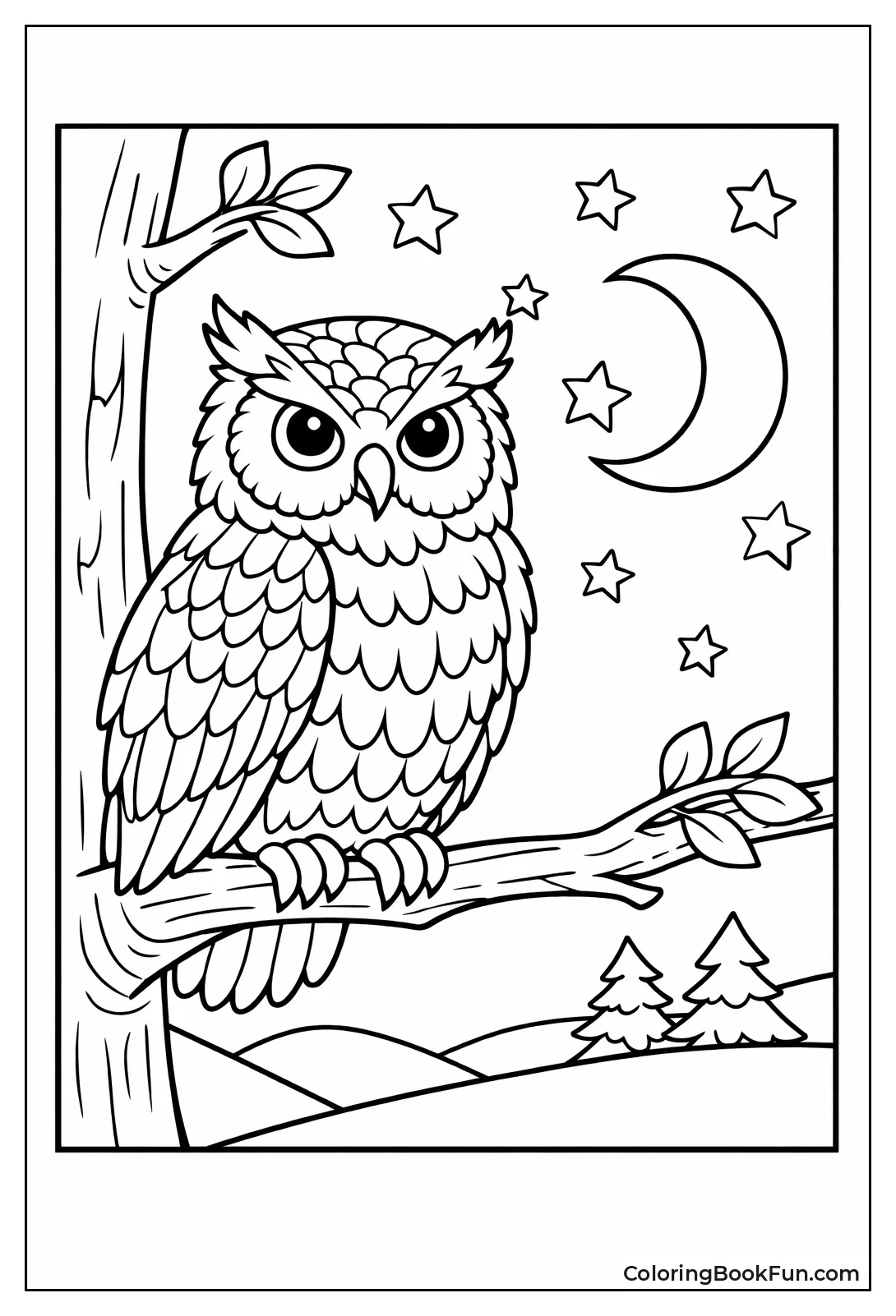 Owl Perched on Moonlit Branch