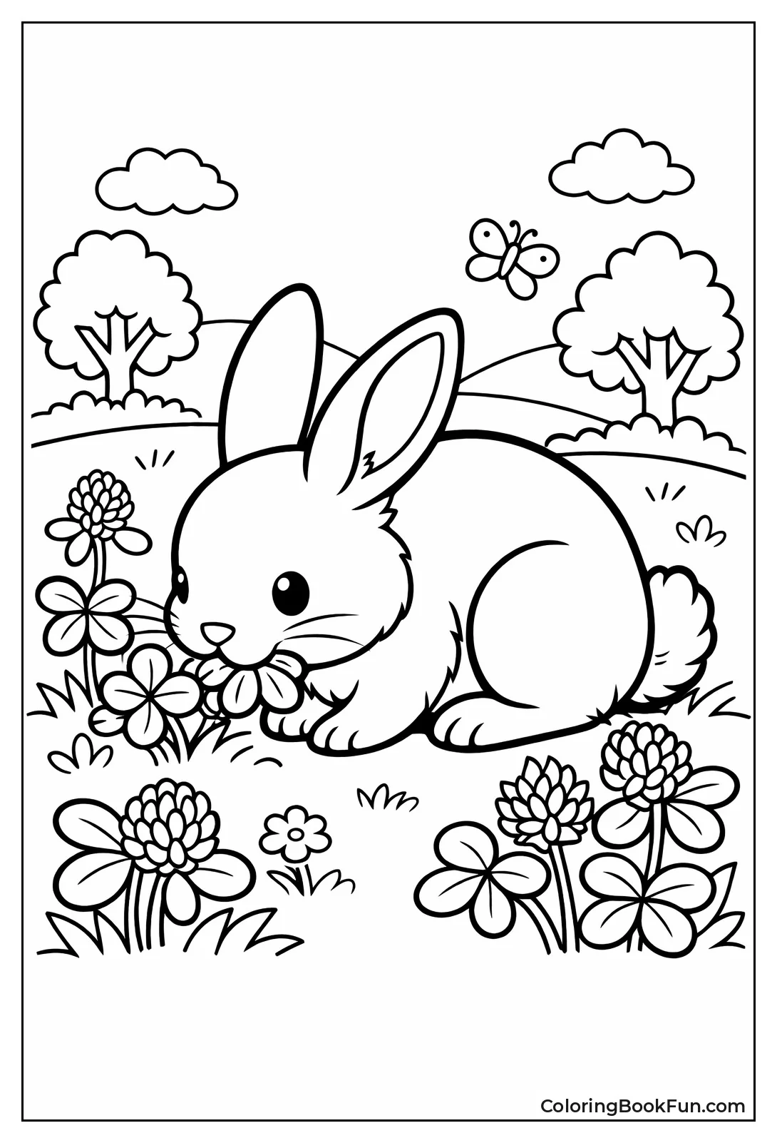 Rabbit Eating Clover in Meadow