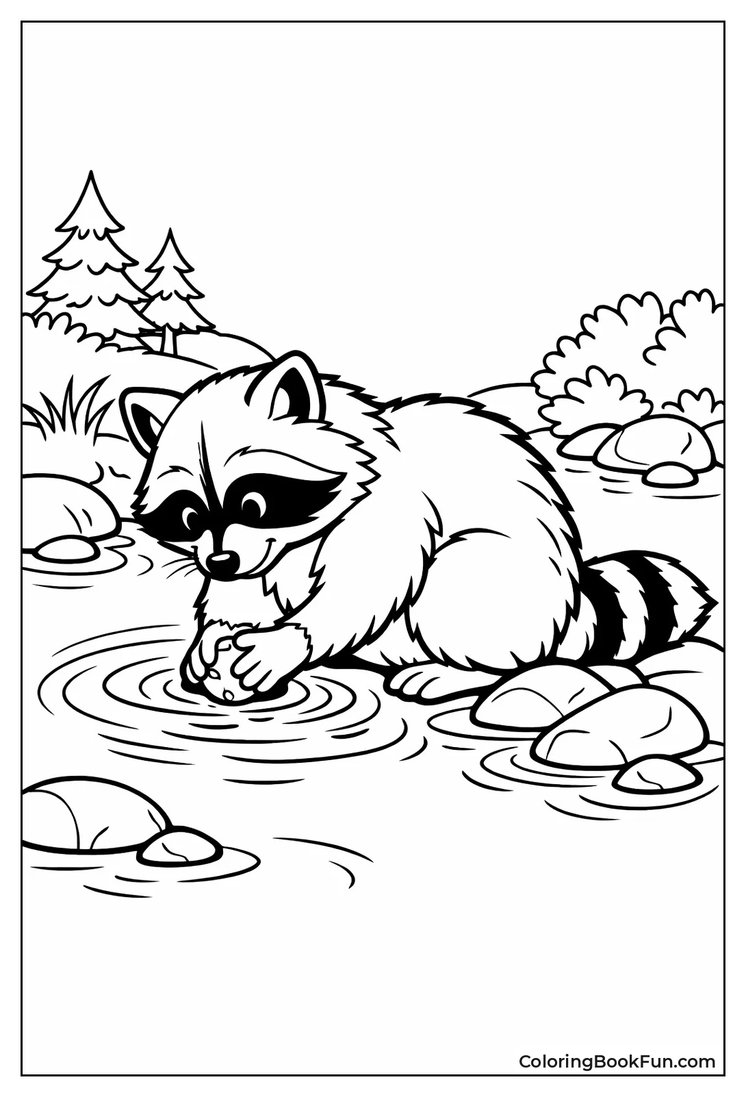 Raccoon Washing Food in Stream