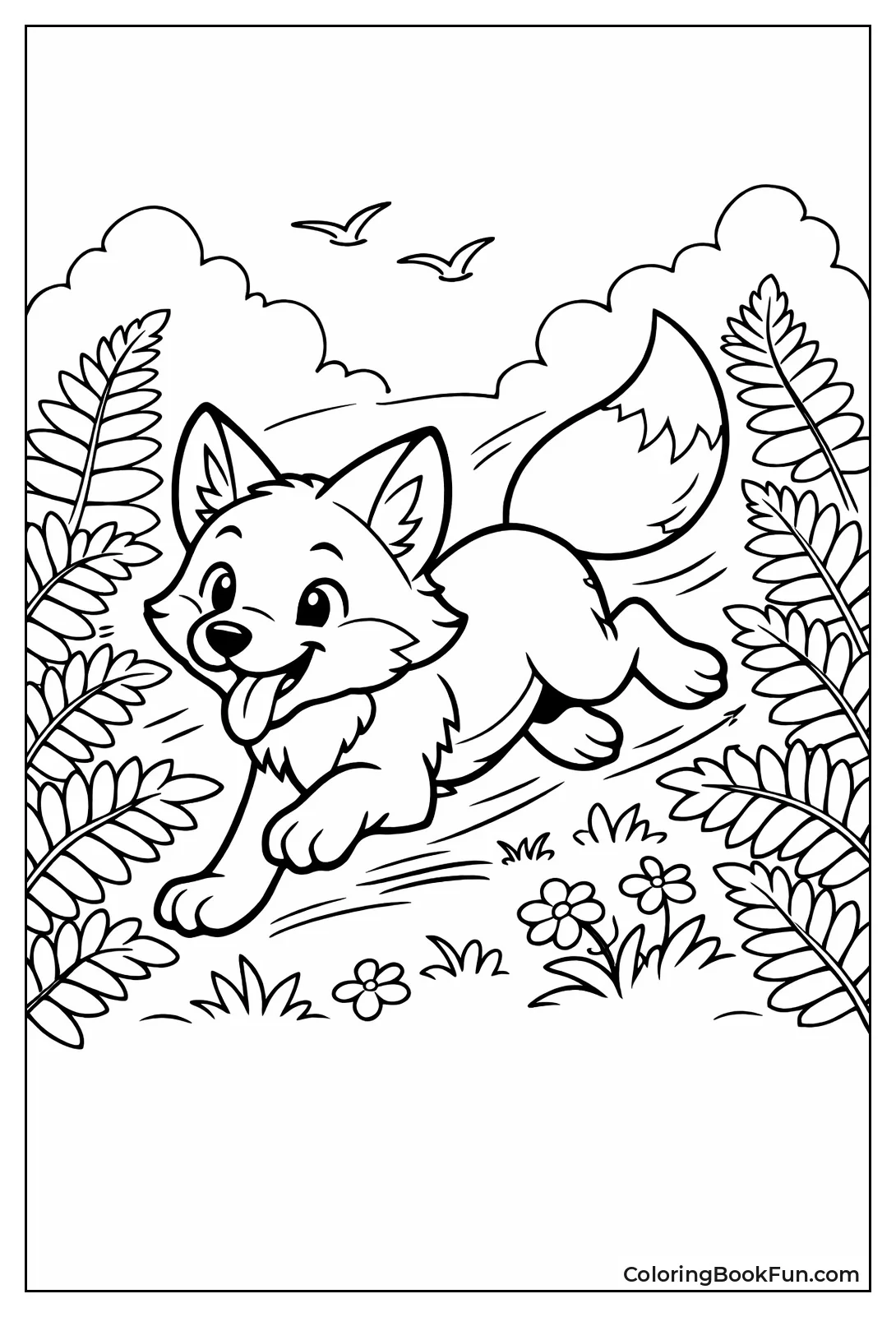 Playful Fox Running through Ferns