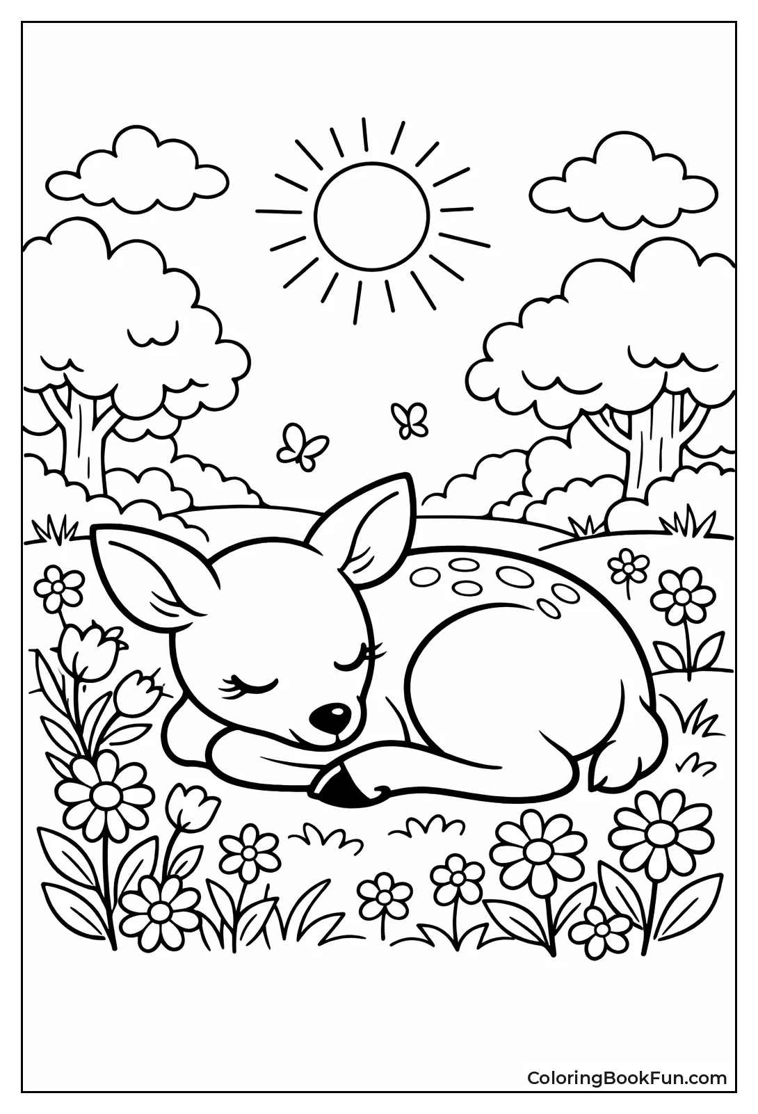 Doe Sleeping in Flower Meadow