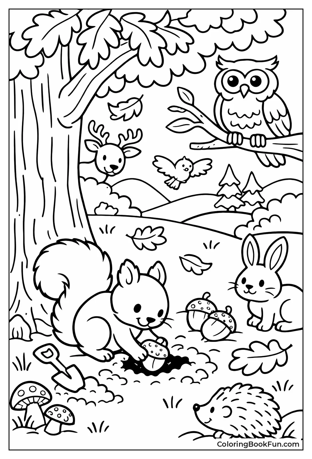 Squirrel Burying Acorn under Oak