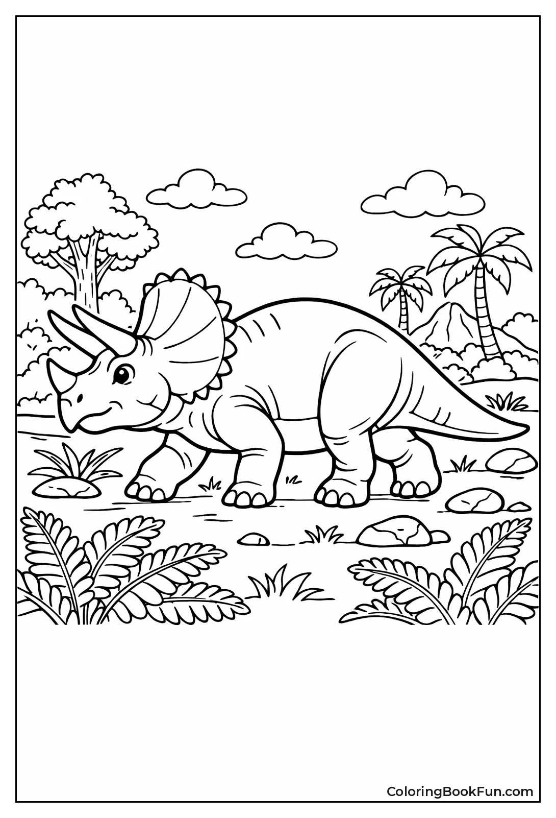 Triceratops Walks in Forest