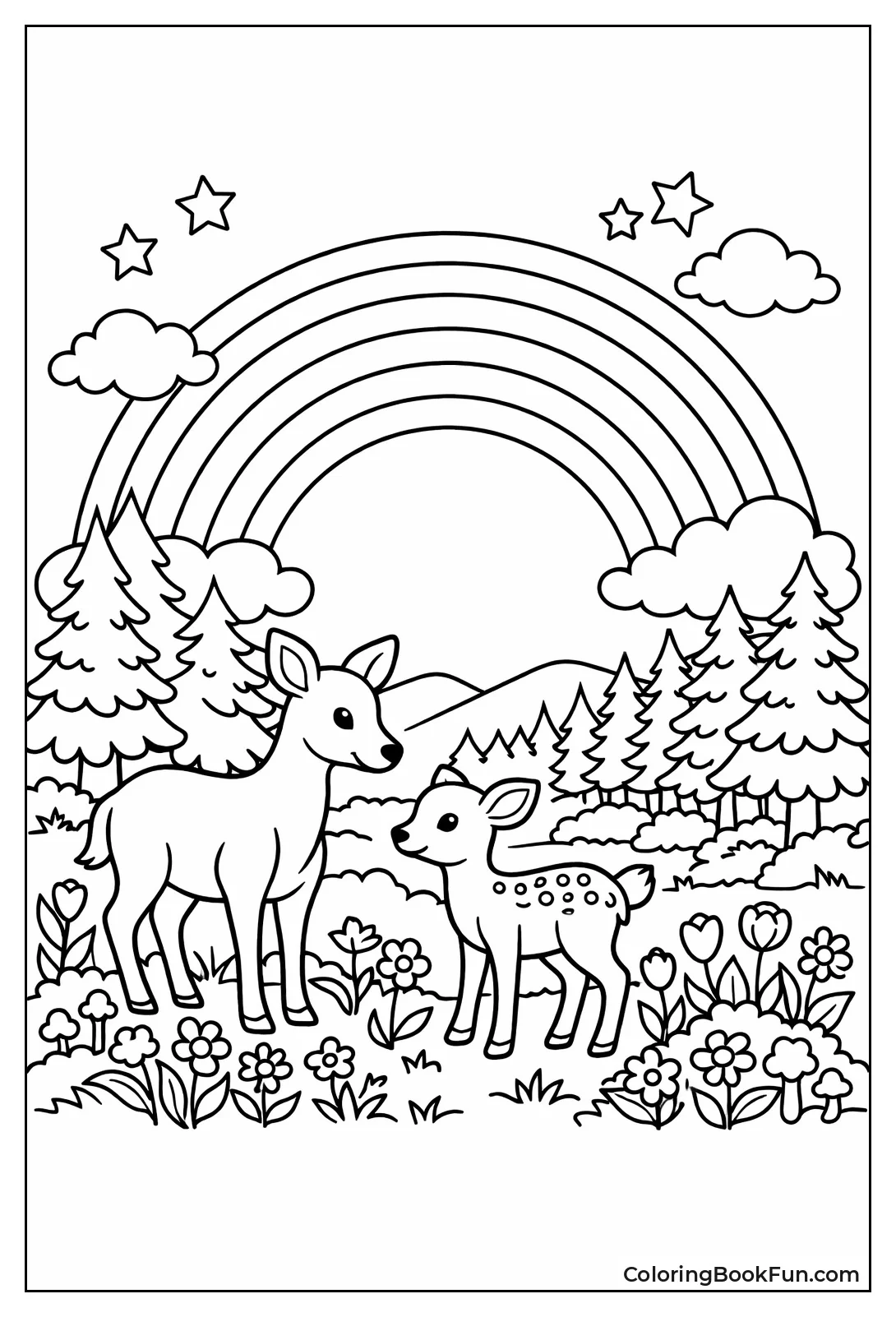 Deer Watch Forest Rainbow