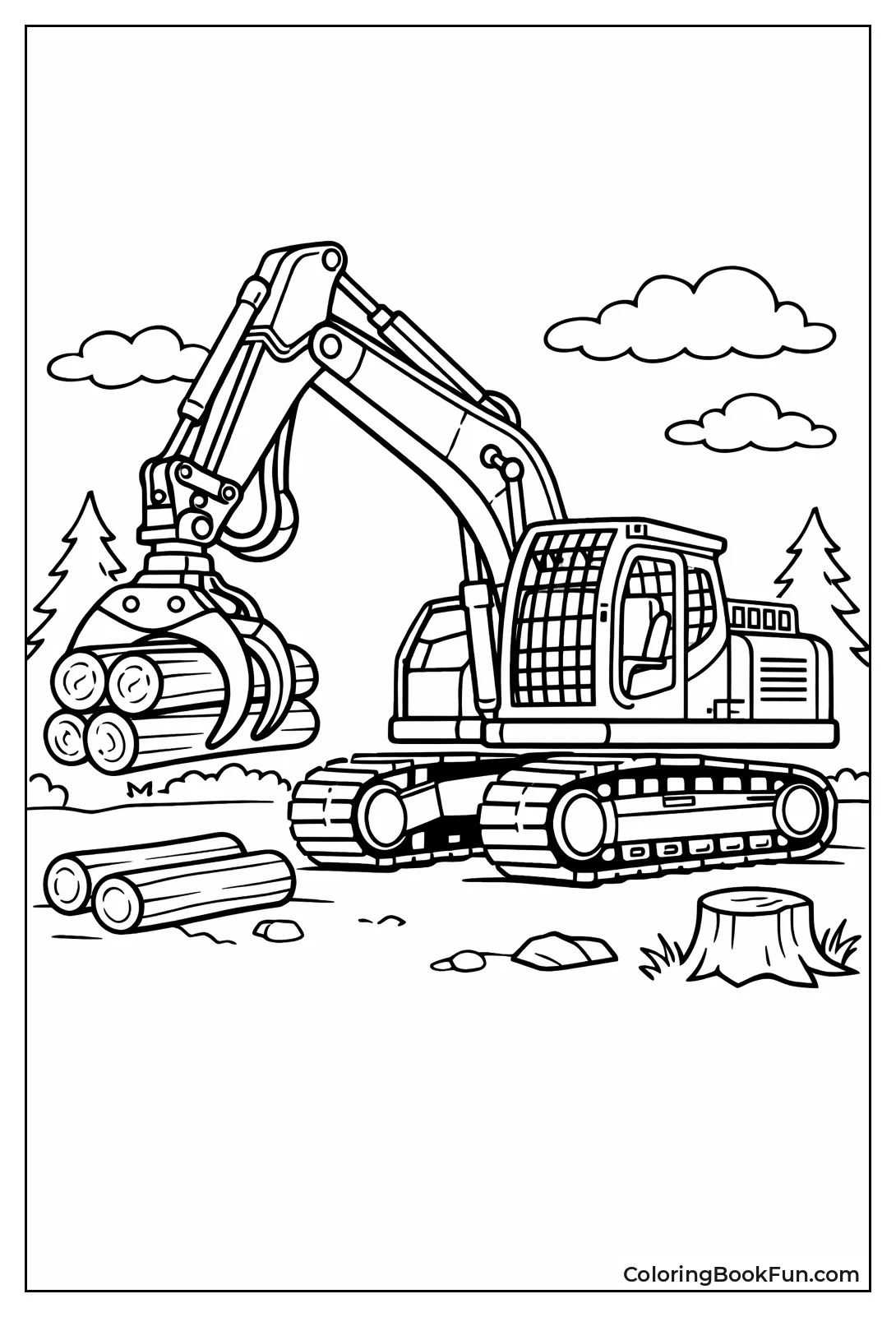Forestry Excavator Grappling Big Log
