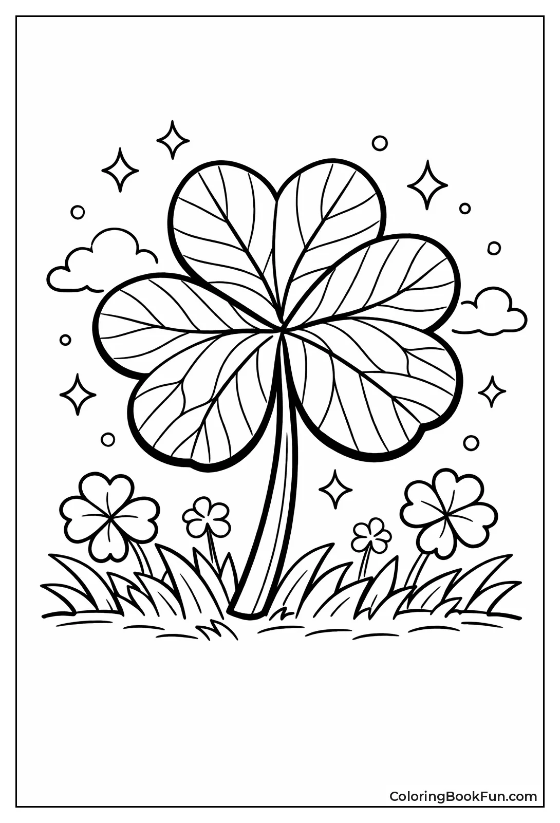 Lucky Four-Leaf Shamrock with Veins