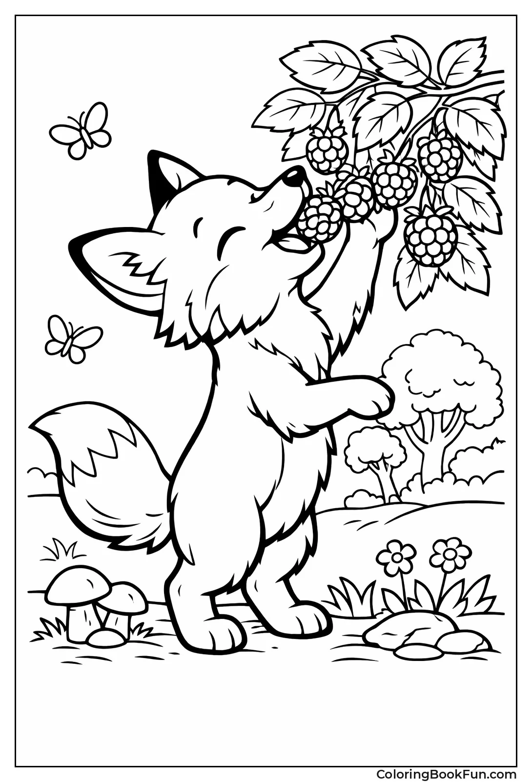 Fox Eating Blackberries Bush