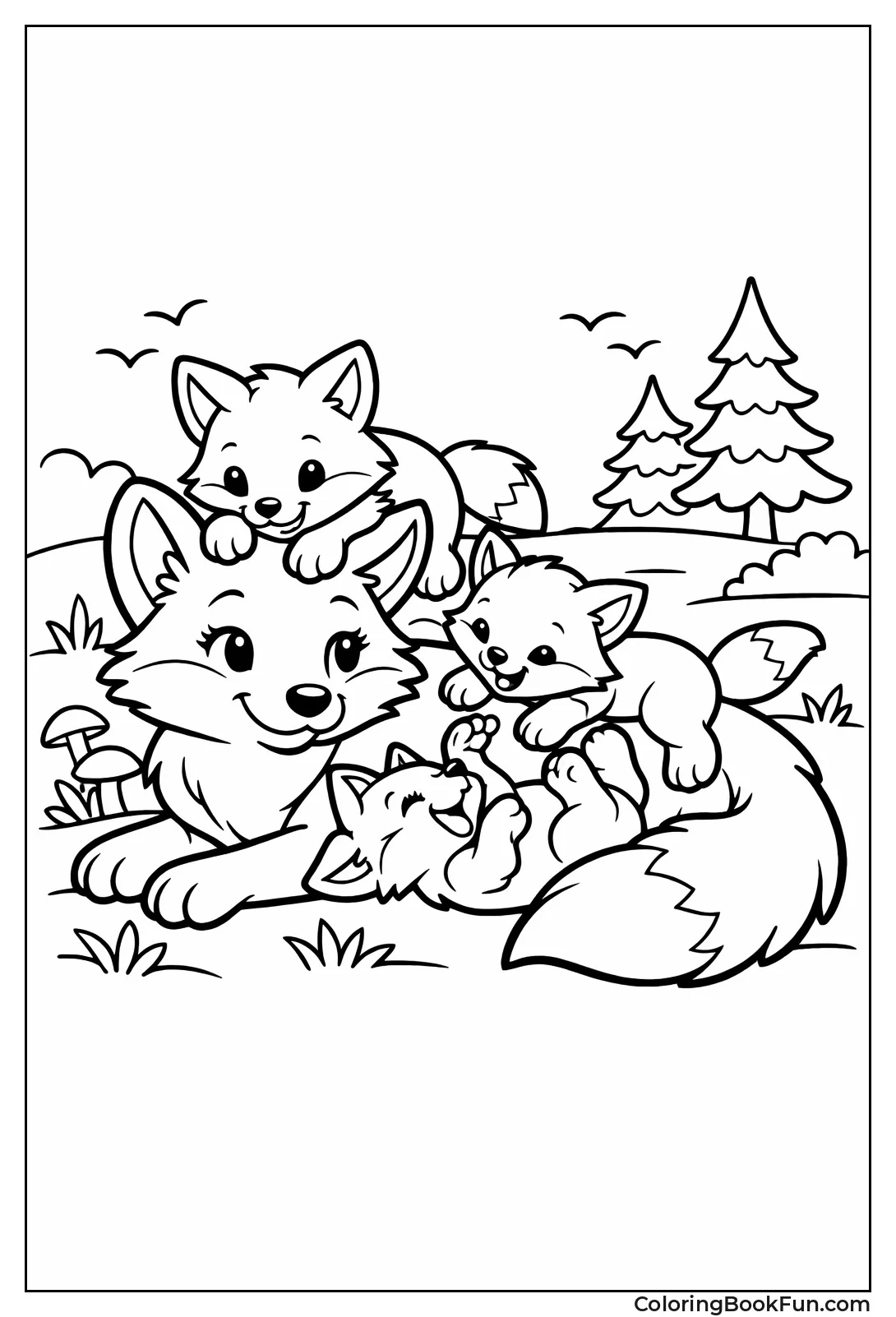 Mother Fox and Playful Kits