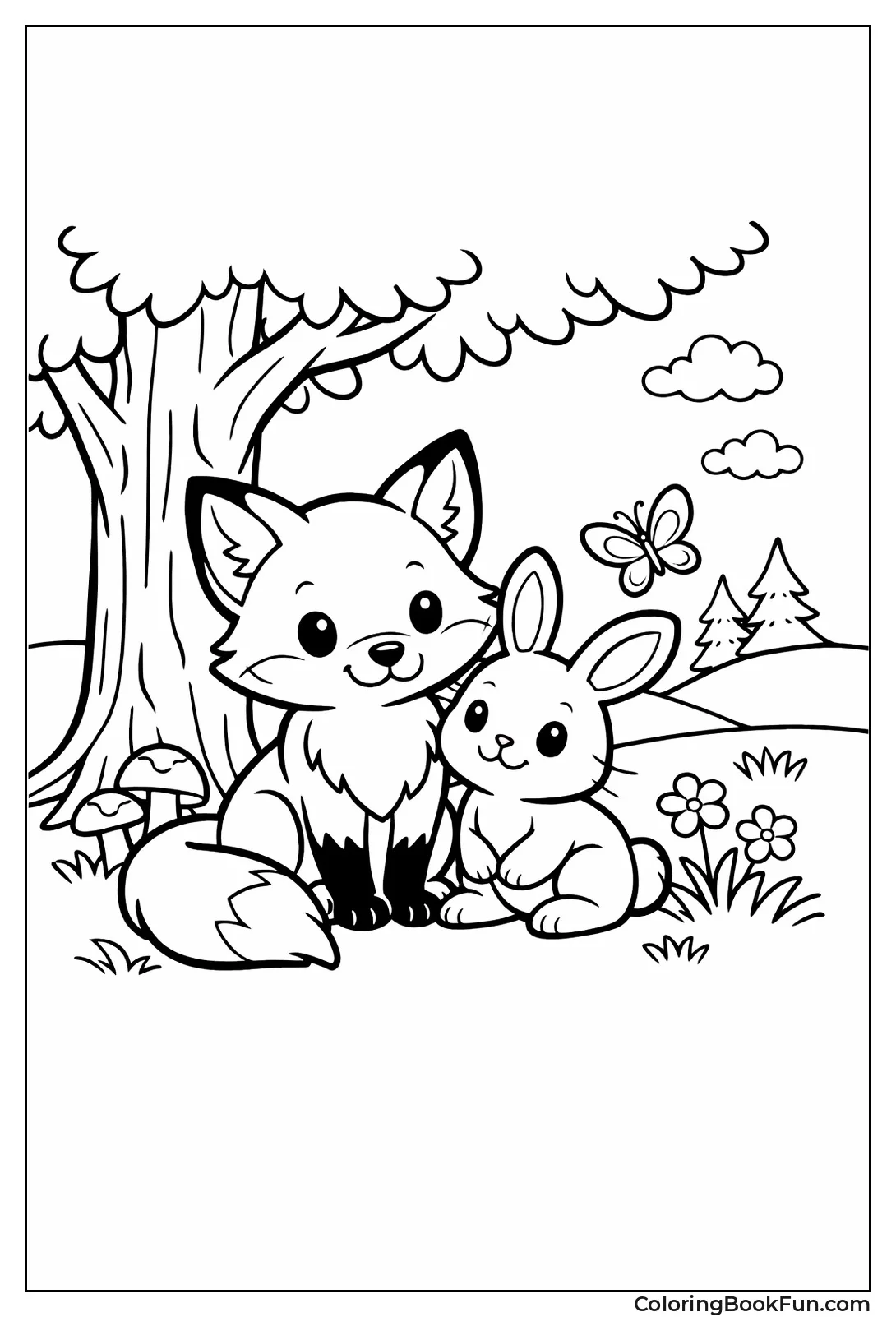 Fox and Rabbit under Tree