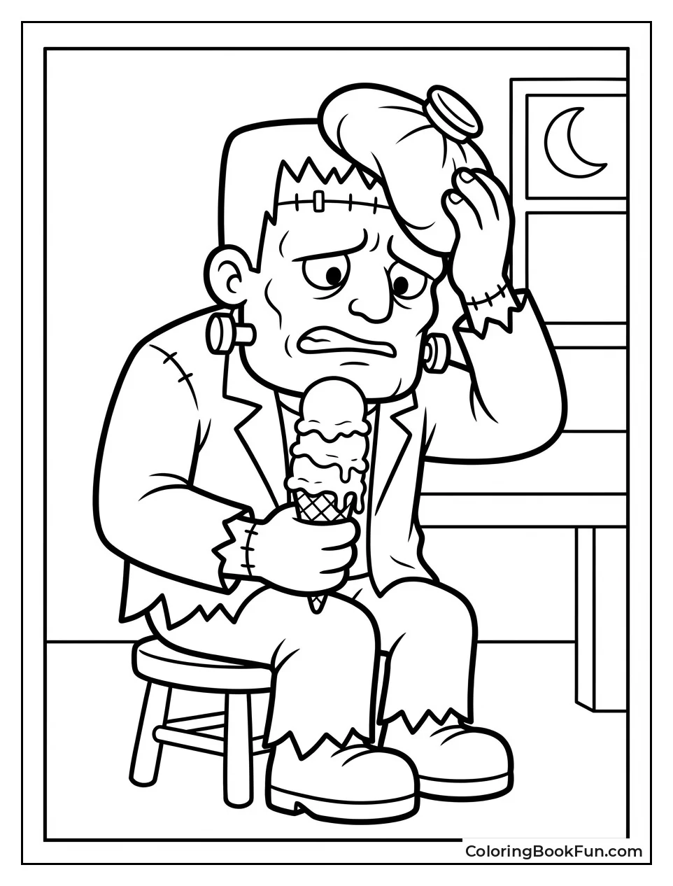 Frankenstein Holds Aching Head