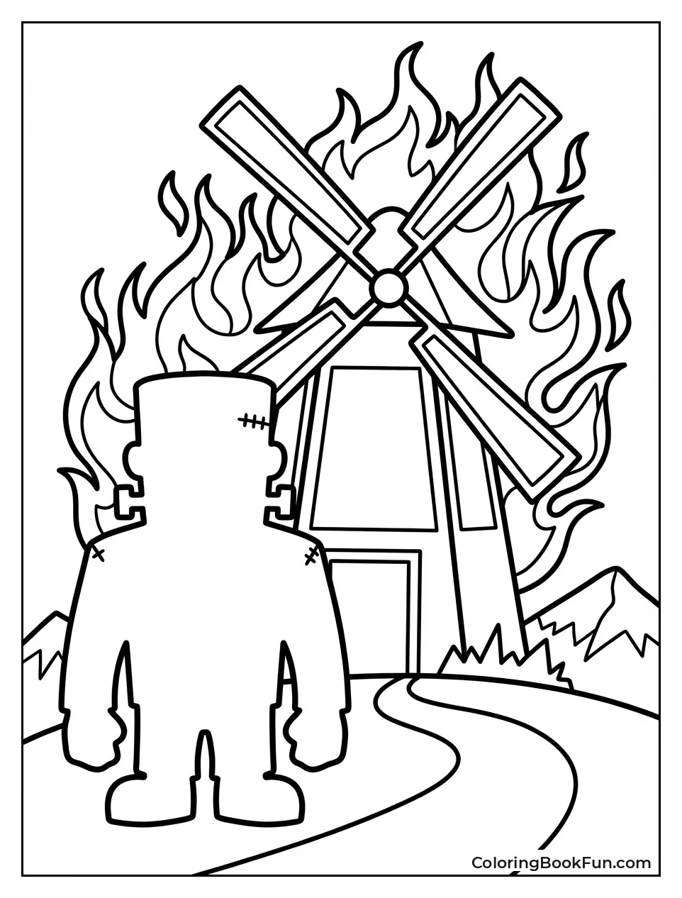Burning Windmill Monster Silhouette