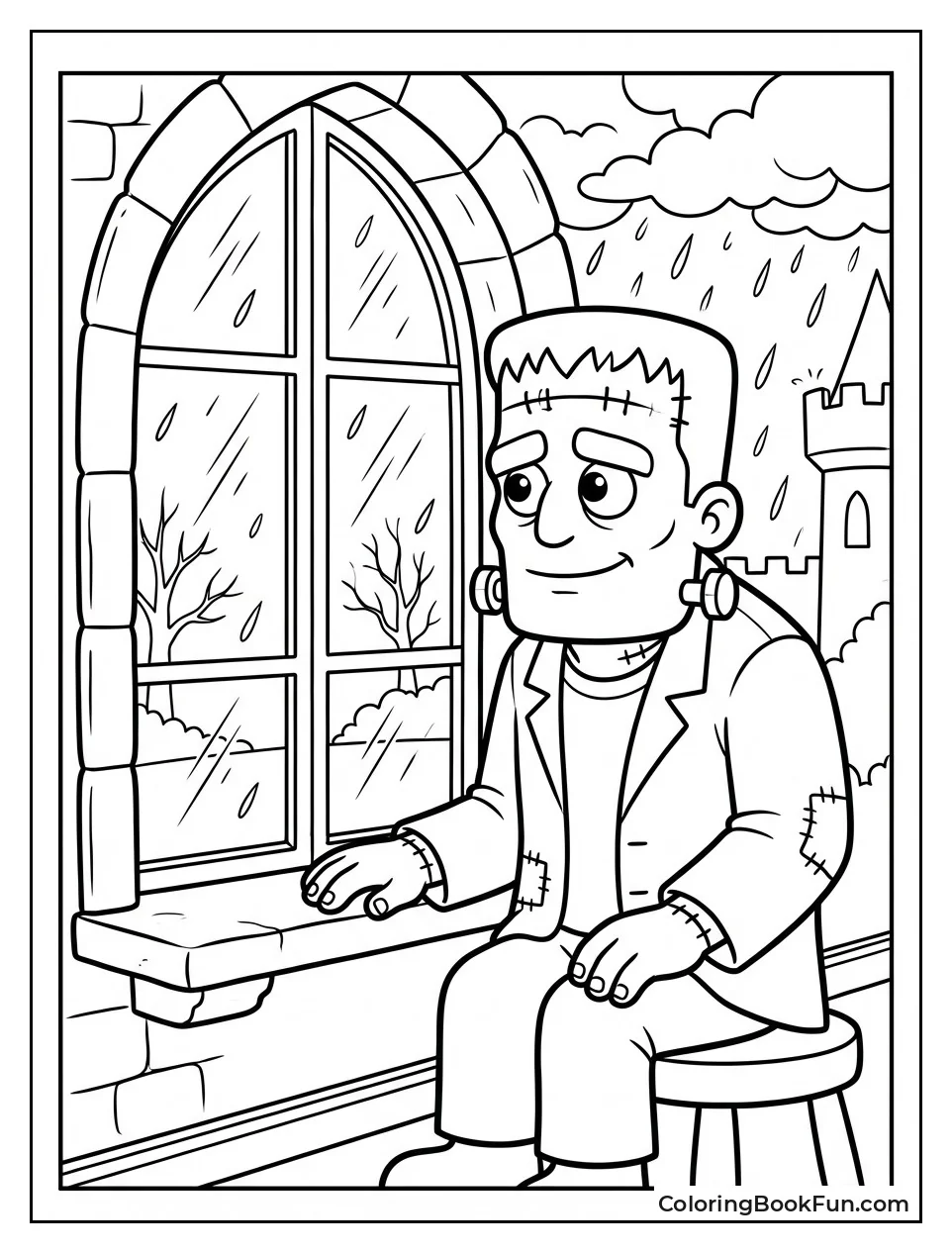 Frankenstein Watches Rain Outside
