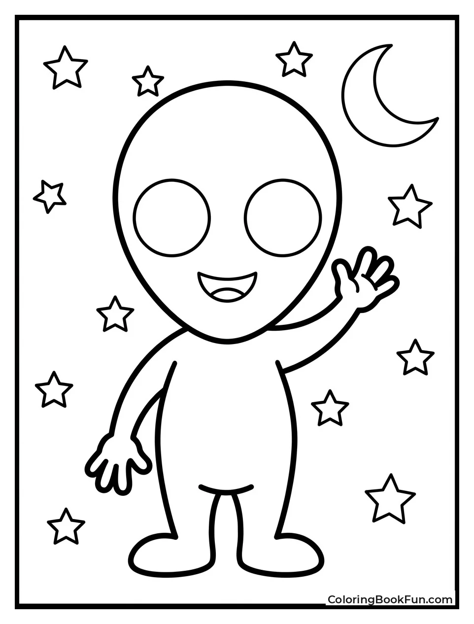 Cute Green Alien Waves Hello