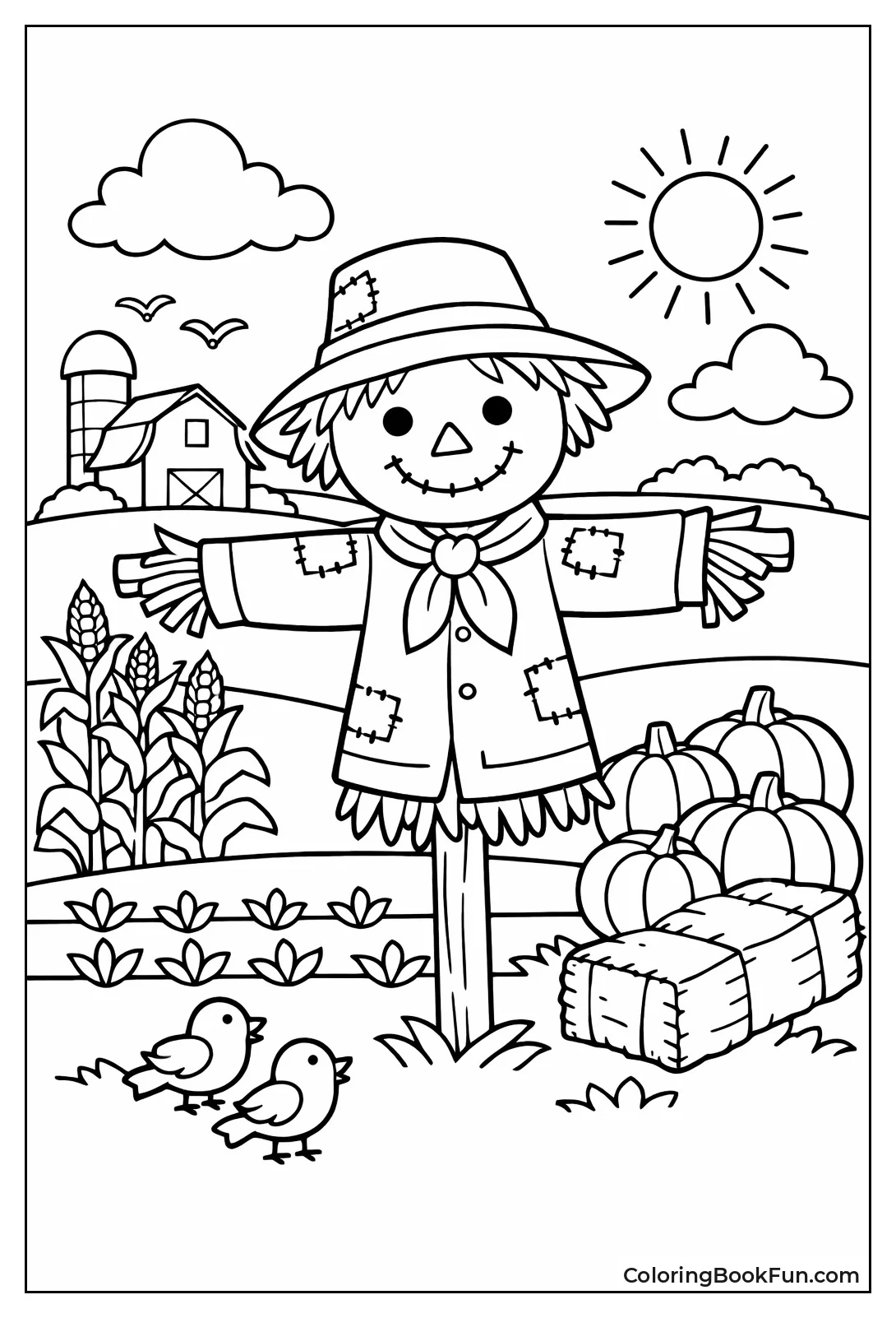 Friendly Scarecrow Smiles Brightly