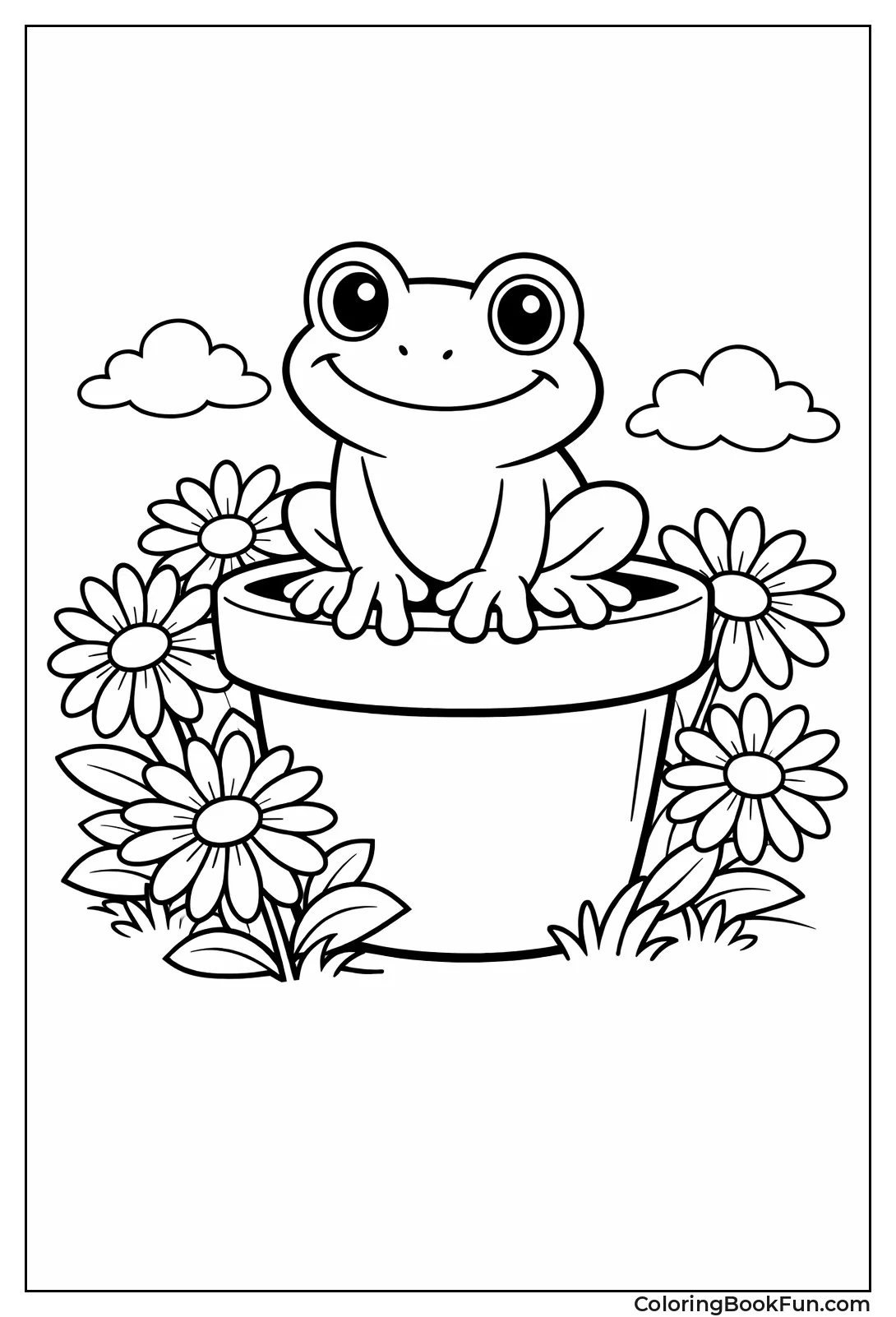 Frog Sits on Flower Pot