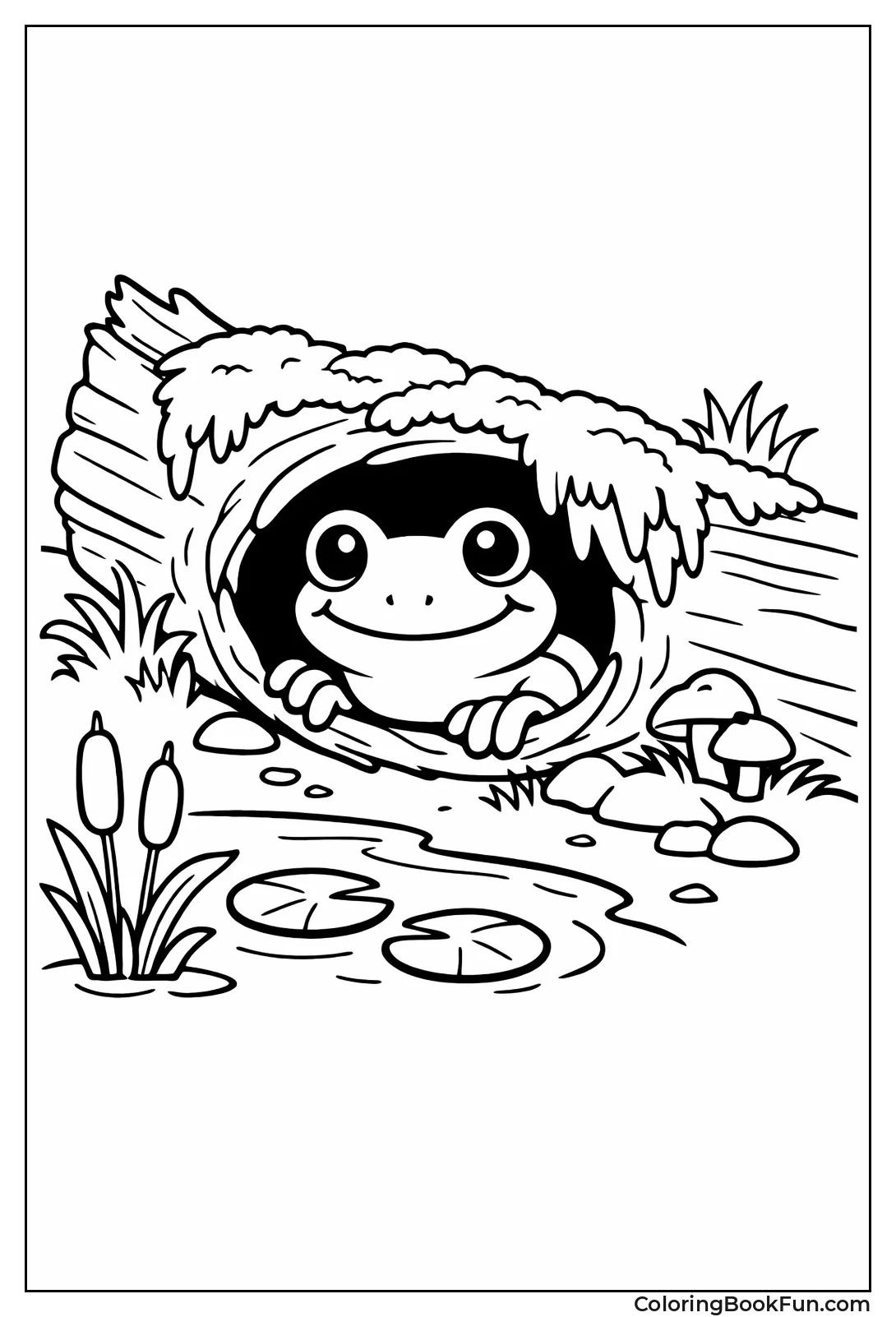 Frog Peeks from Mossy Log