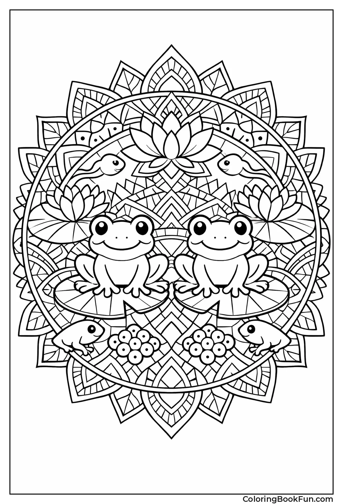 Frog Mandala with Lily Patterns