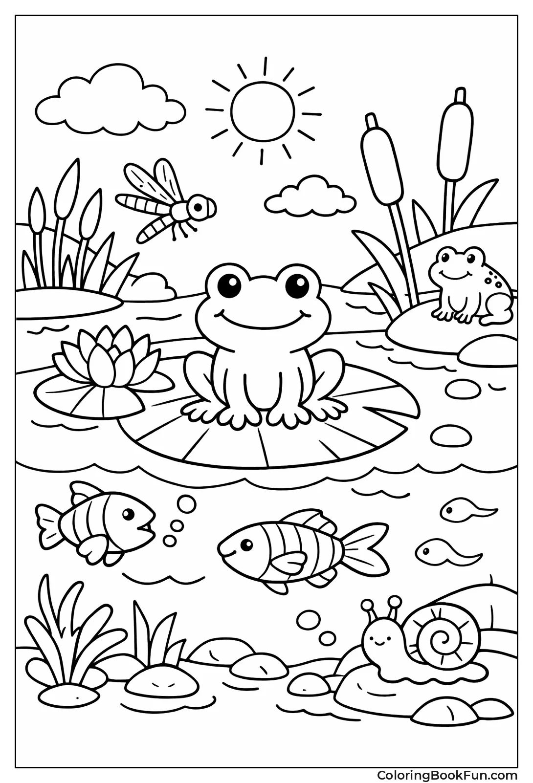 Frog Plays in Busy Pond