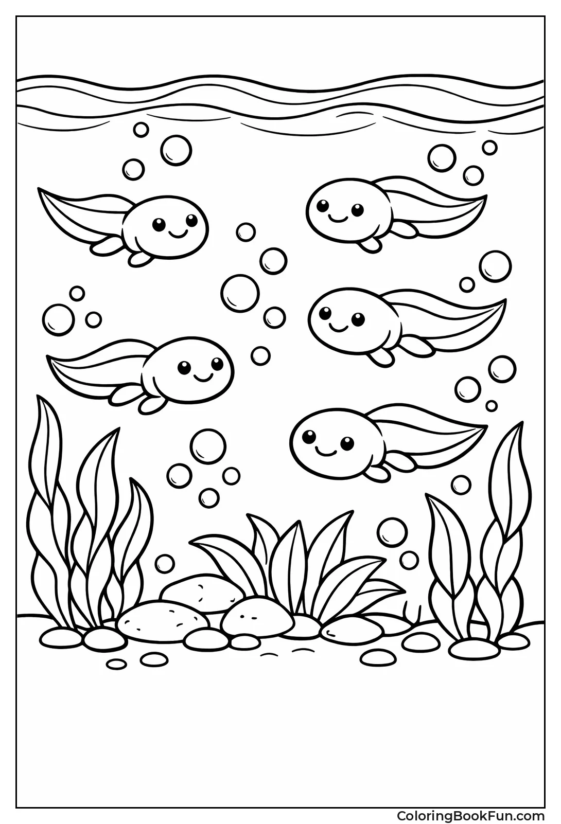 Tadpoles Swim Among Water Plants