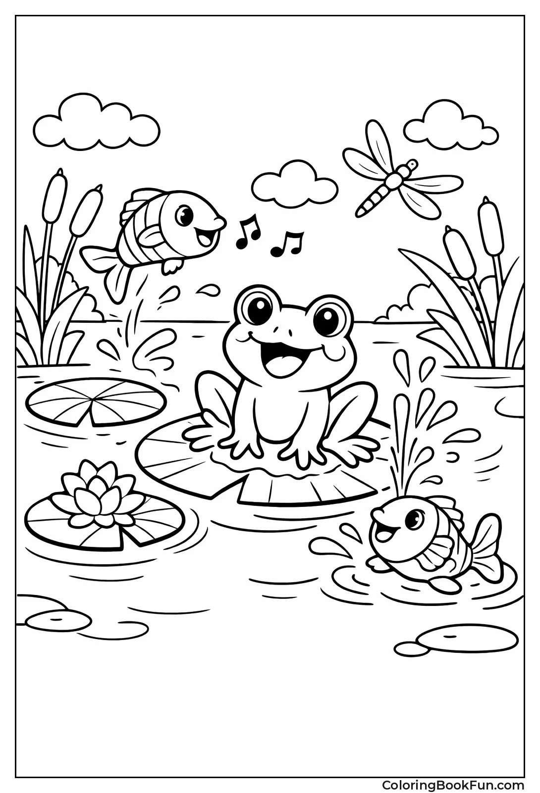 Frog Plays with Colorful Fish