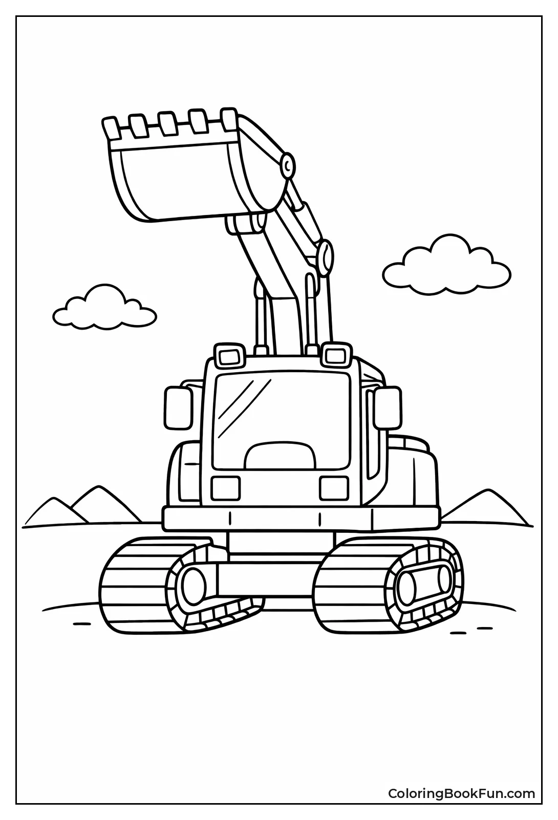 Front View Excavator with Raised Bucket