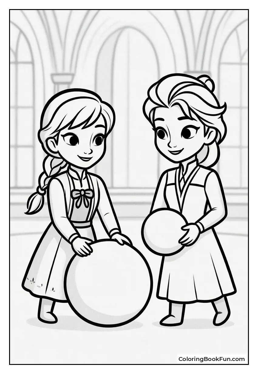 Girls Build Snowman Together