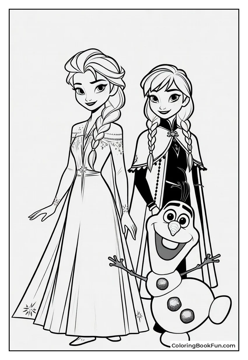 Playful Elsa, Anna, and Olaf