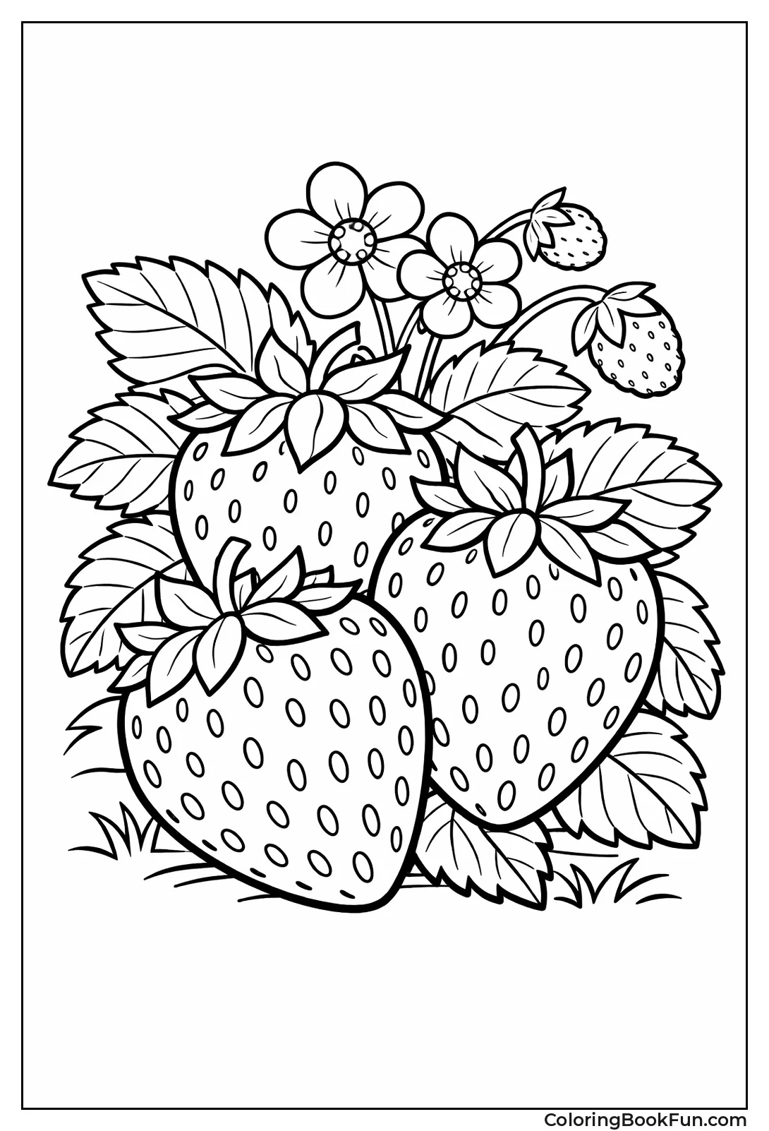 Strawberry Cluster with Leaves