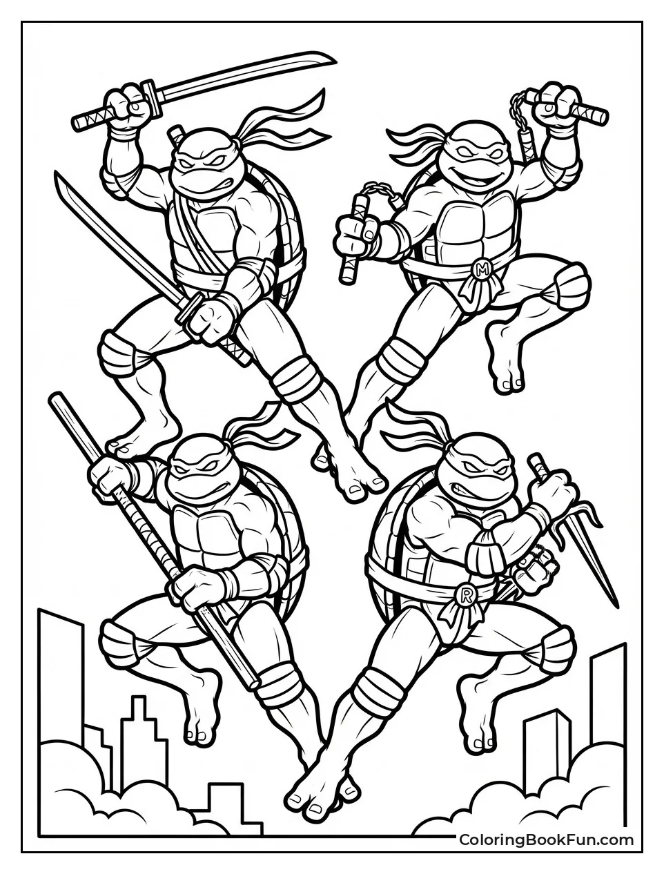 Four Ninja Turtles Strike Heroic Poses