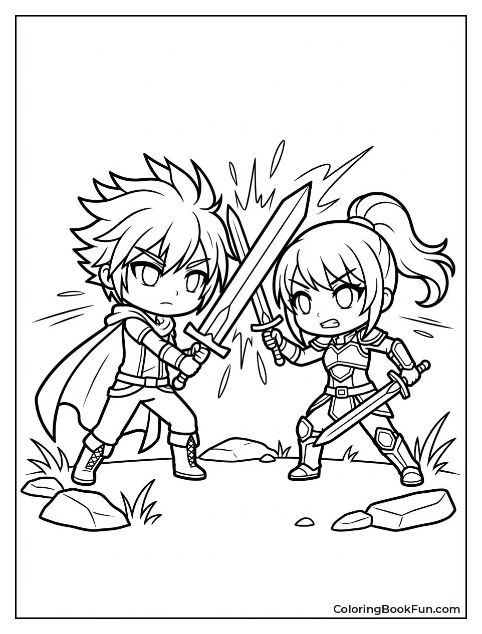 Two Warriors Clashing Swords