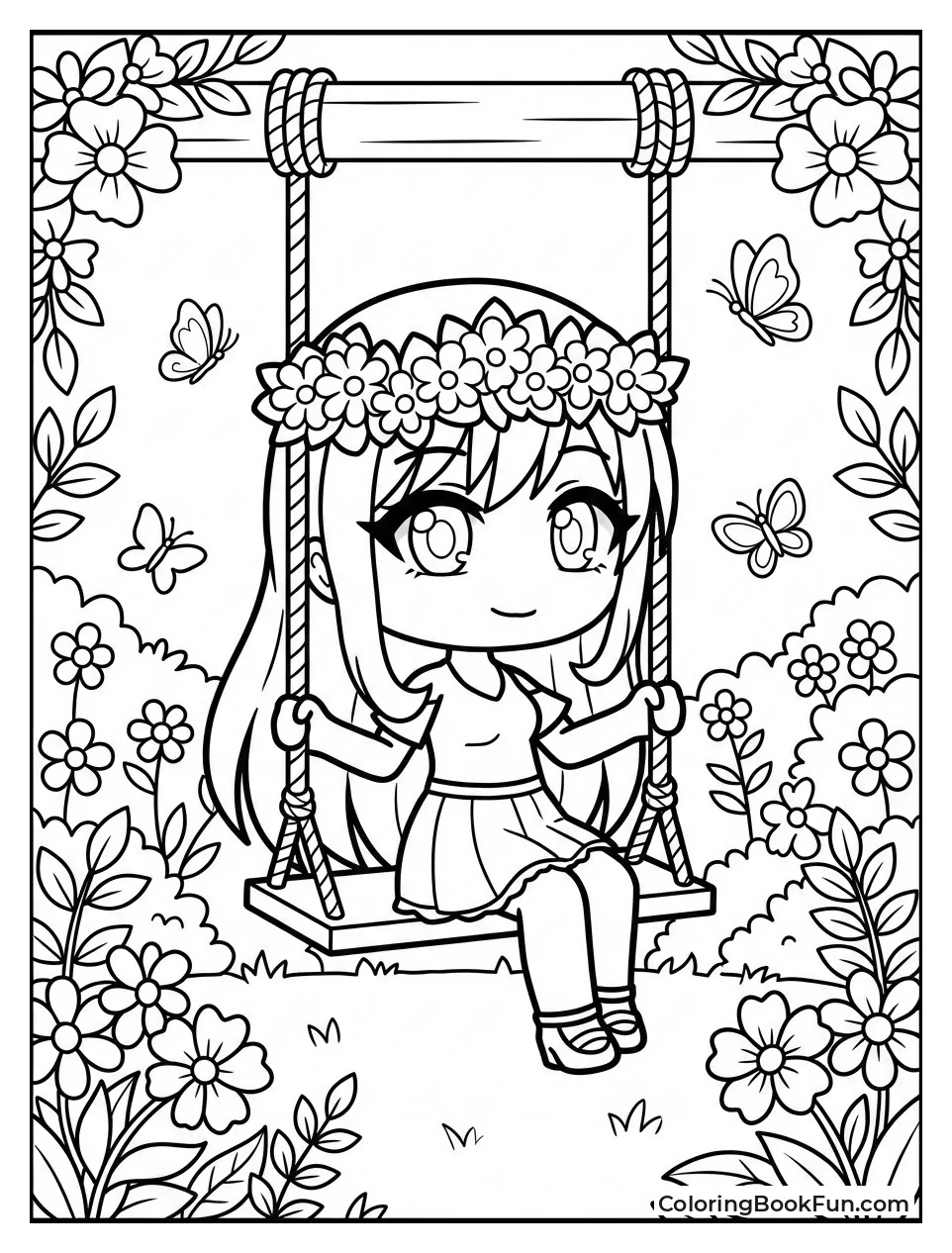 Girl Swings in Flowers