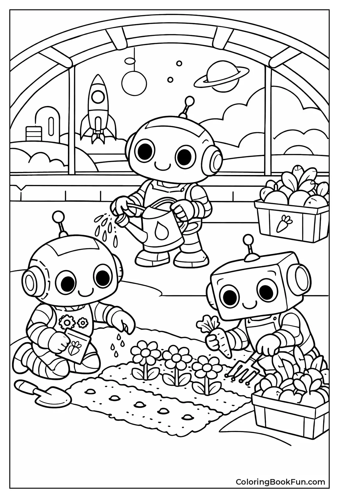 Robot Waters Garden Flowers