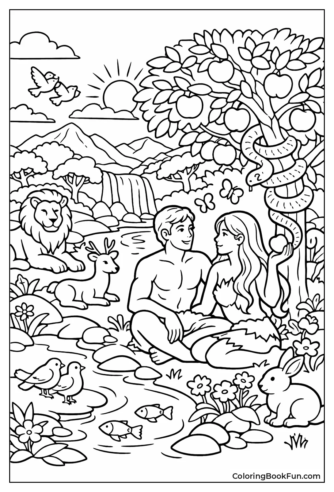 Lush Garden with Happy Animals