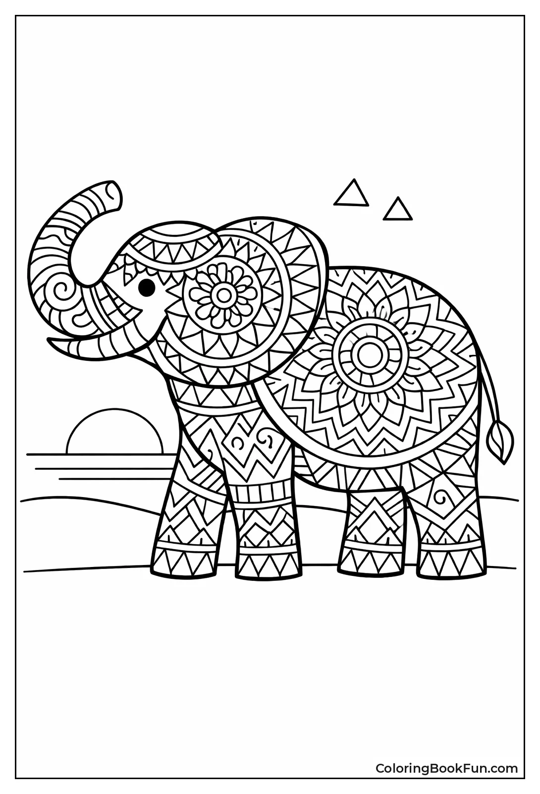 Elephant Outline Holds Mandala Patterns