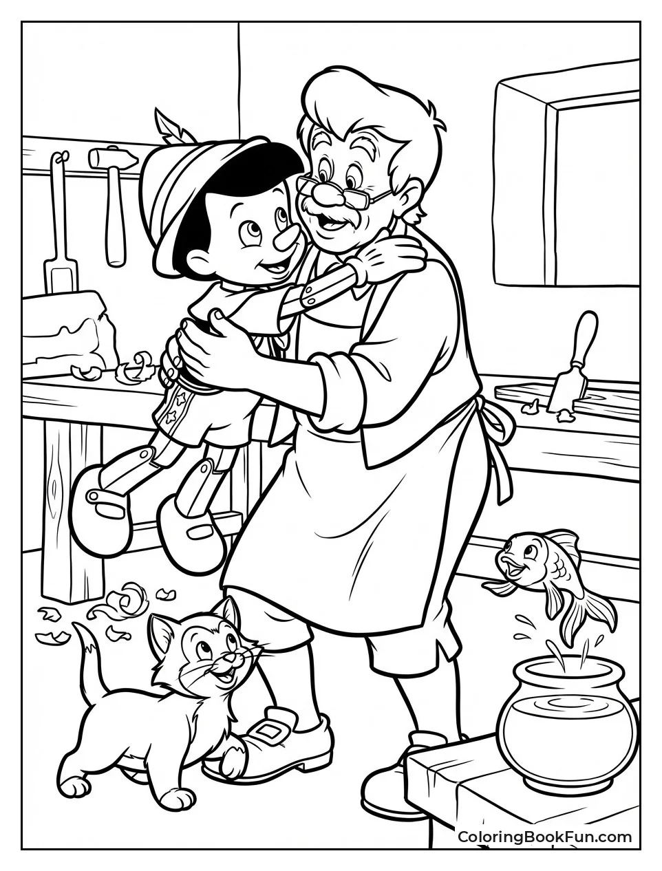 Pinocchio Hugs Geppetto Tight