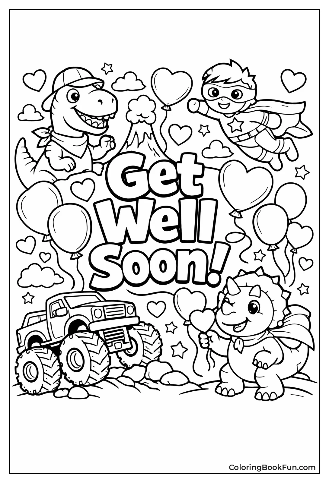 Dino Truck and Hero with Balloons