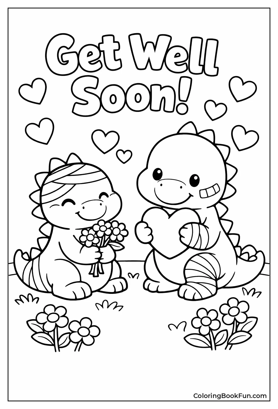 Dino Wearing Bandage Holds Big Flower