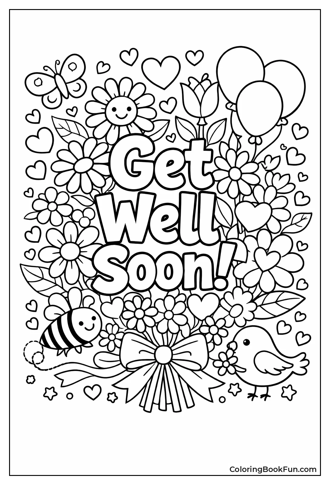 Bright Flowers Bouquet with Happy Hearts